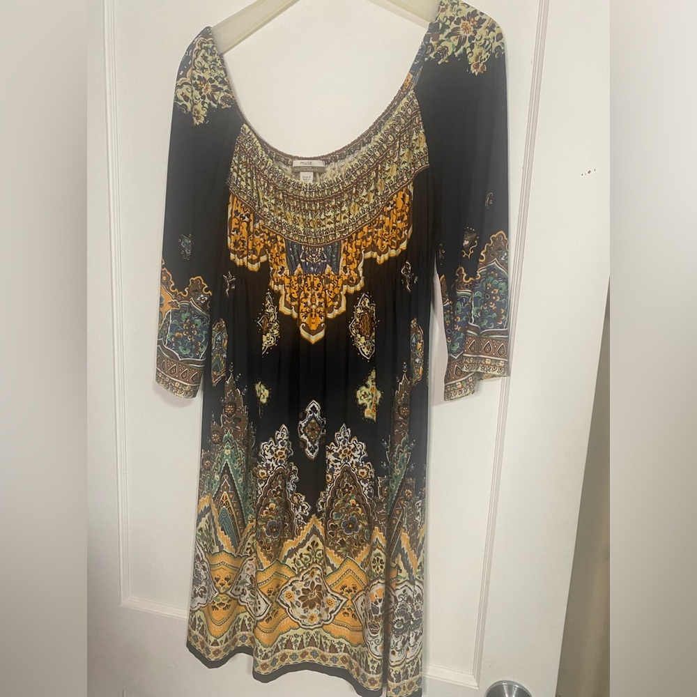 Boston Proper Black and Gold Bohemian Dress